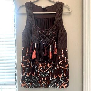 anthro Akemi + Kim Boho Tassle Cotton Fringe Tank